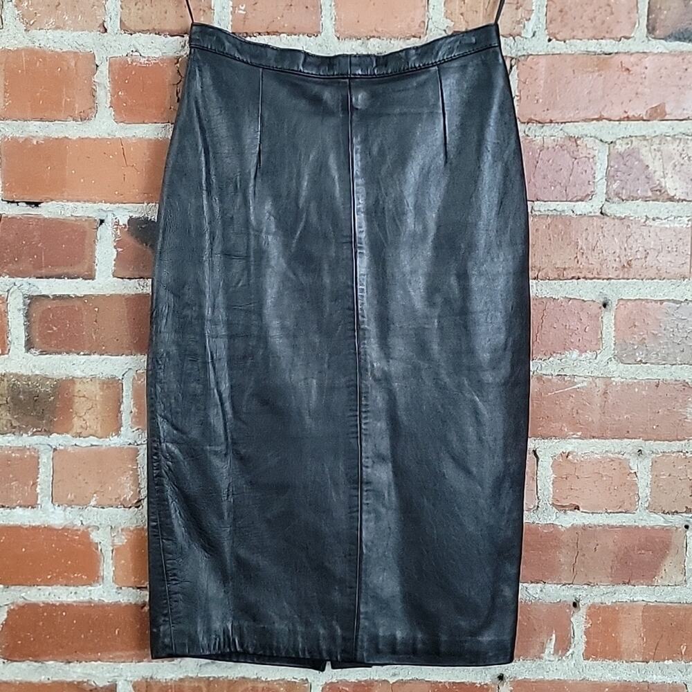 Michael Hoban North Beach Leather Black Pencil Skirt Women's‎ 7/8